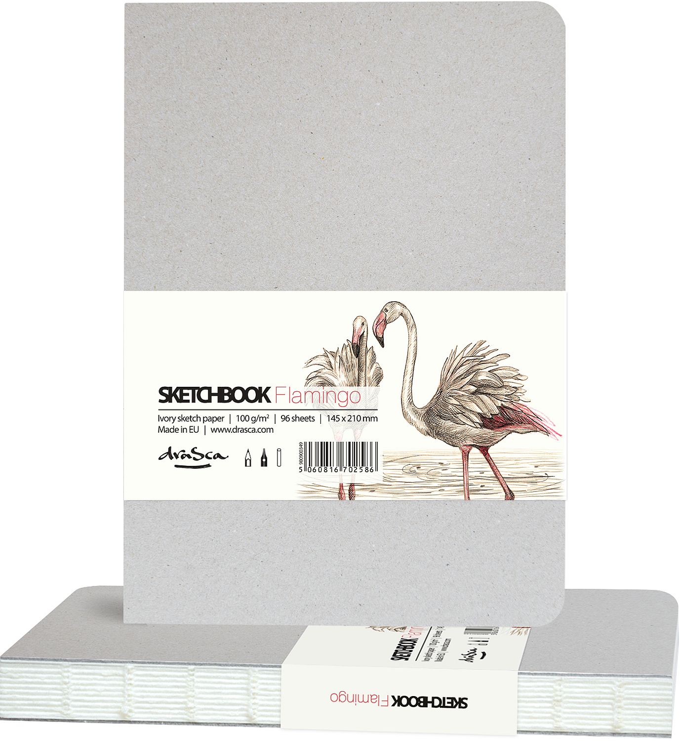 Caiet de schițe Drasca Flamingo - 96 foi, 14.2 x 21 cm