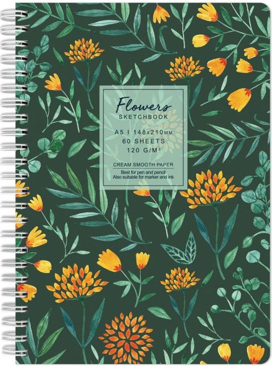 Caiet de schițe Drasca Flowers - Dalie, A5, 60 de coli