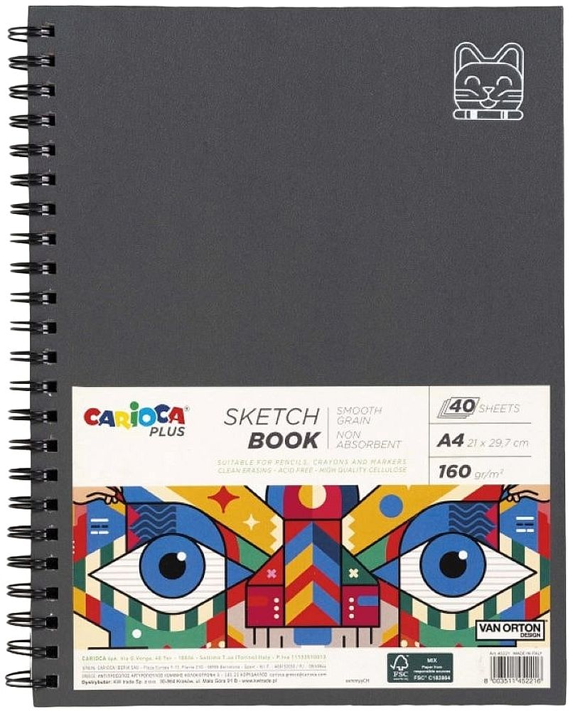 Caiet de schițe spiralat Carioca Plus - Van Orton, A4, 40 foi
