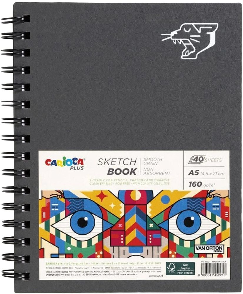 Caiet de schițe spiralat Carioca Plus - Van Orton, A5, 40 foi