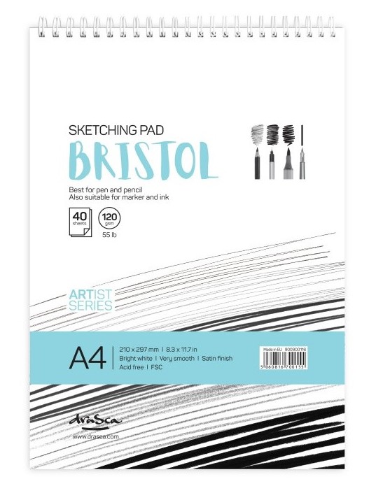 Caiet de schițe pentru desen cu spirală Drasca Bristol sketch pad - A4, 40 file