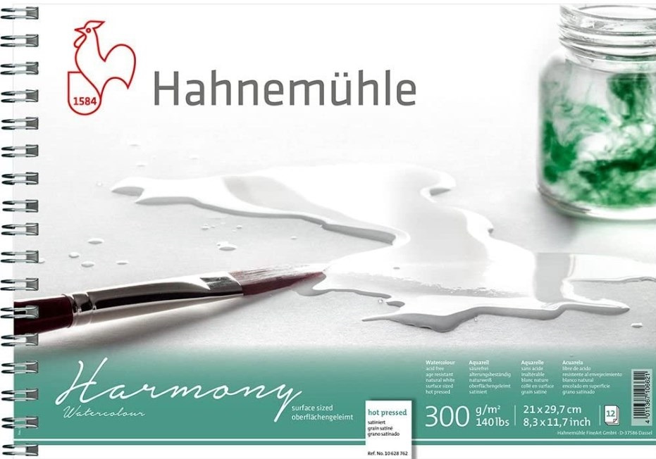 Caiet de schițe pentru desen cu spirală Hahnemuhle Harmony - A4, hârtie presată la cald, 12 coli