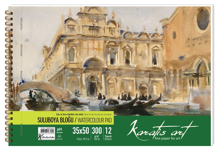 Caiet de schițe acuarelă Keskin Color - Legat cu spirala, 35 x 50 cm, 12 coli
