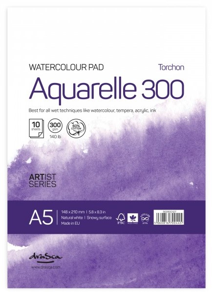 Caiet de schite pentru vopsele acuarele Drasca Watercolour pad - A5, 10 file