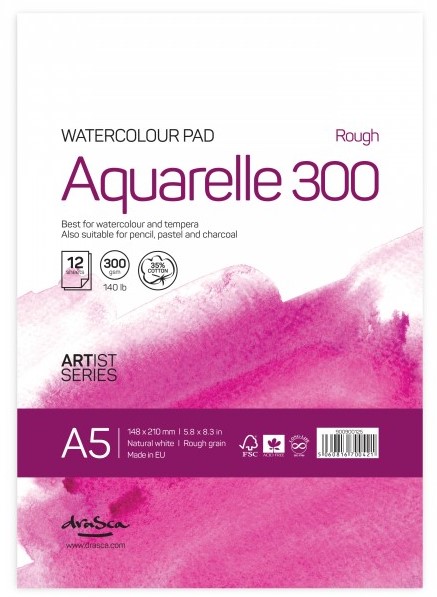Caiet de schite pentru vopsele acuarele Drasca Watercolour pad - A5, 12 file