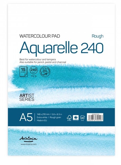 Caiet de schite pentru vopsele acuarele Drasca Watercolour pad - A5, 15 file