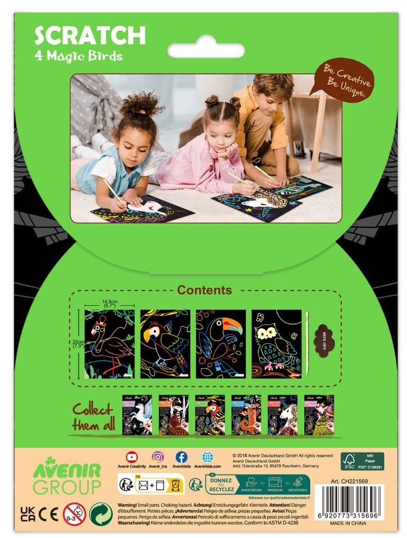 Imagini scratch Avenir – Păsări, 4 tablouri