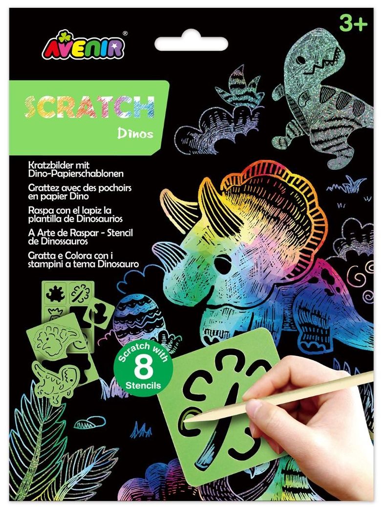 Șabloane Scratch Avenir - Dinozauri, 8 șabloane, 2 foi