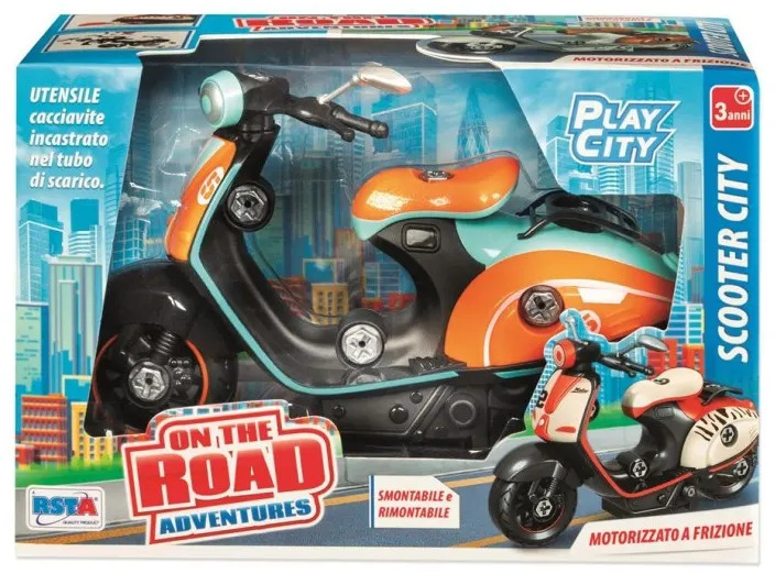 Scuter de asamblat RS Toys - Vespa, portocaliu/verde