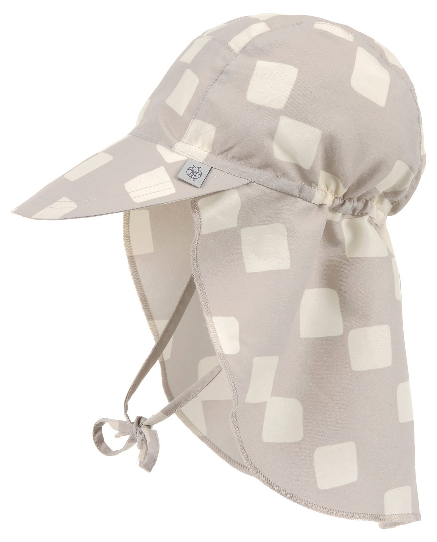 Șapcă de protecție solară cu cozoroc Lassig - Flap, Checkerboard stone, mărimea 41/44, 3-6 luni