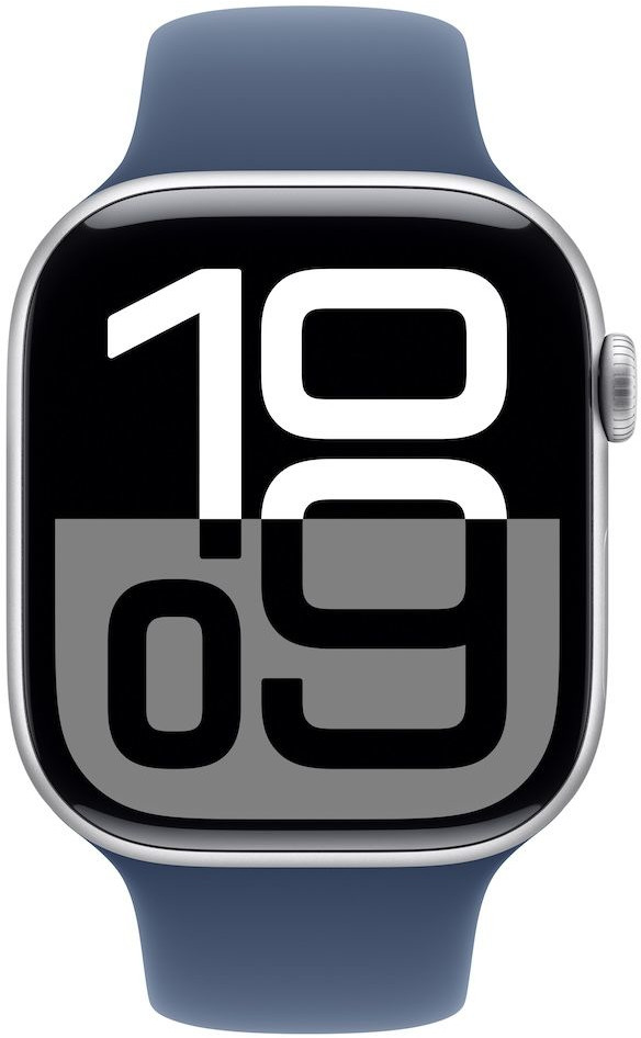 Ceas inteligent Apple - Watch S10 Cell, 46 mm, S/M, carcasă din aluminiu argintiu cu brățară sport Denim