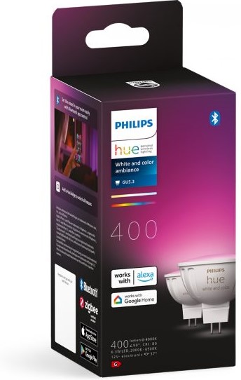 Becuri inteligente Philips - Hue Ambiance, 6.3W, GU5.3, RGB, 2 bucăți, dimmer