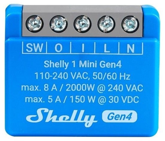 Releu inteligent Shelly – 1 Mini Gen4, 8A, contact uscat, albastru