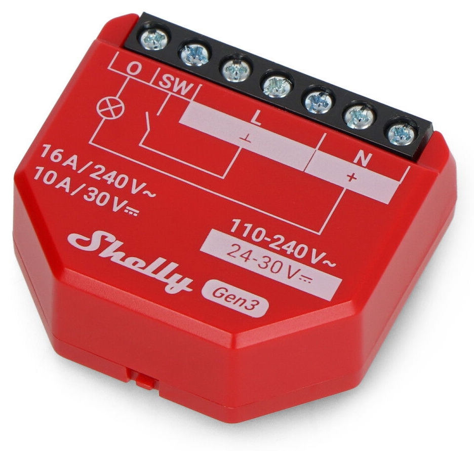 Releu inteligent Shelly – 1PM Gen3, roşu