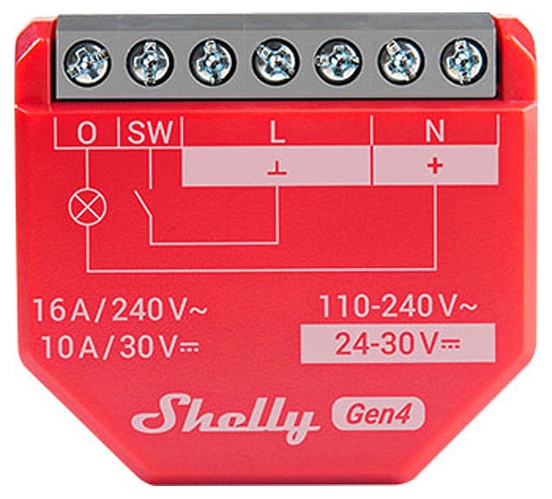 Releu inteligent Shelly – 1PM Gen4, 16A, cu măsurătoare, roșu