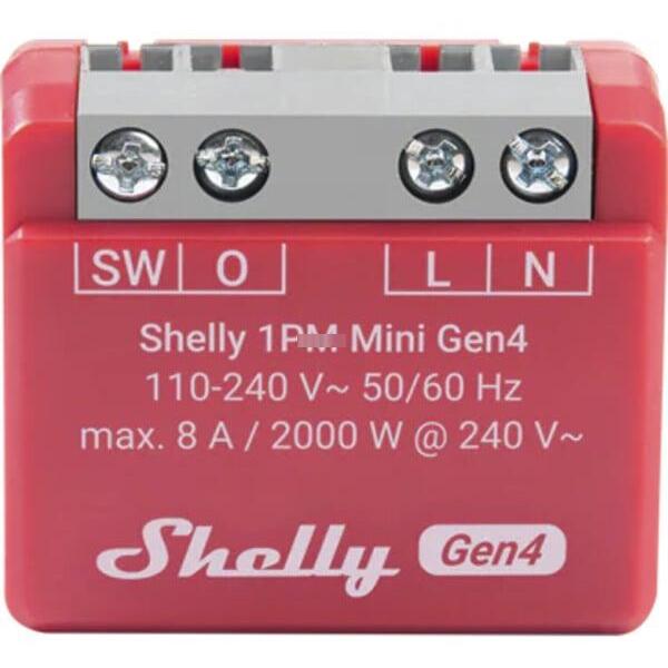 Releu inteligent Shelly – 1PM Mini Gen4, Wi-Fi, cu wattmetru, roșu
