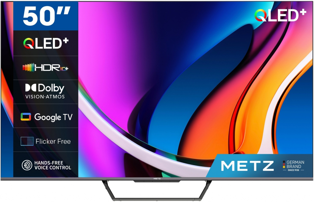 Televizor smart METZ - 50MQD7500Z, 50'', 4K, QLED, Ultra HD, HDR10+, 2x10W Dolby Digital Plus, Bluetooth audio, Dolby Digital, DTS, Google TV, negru