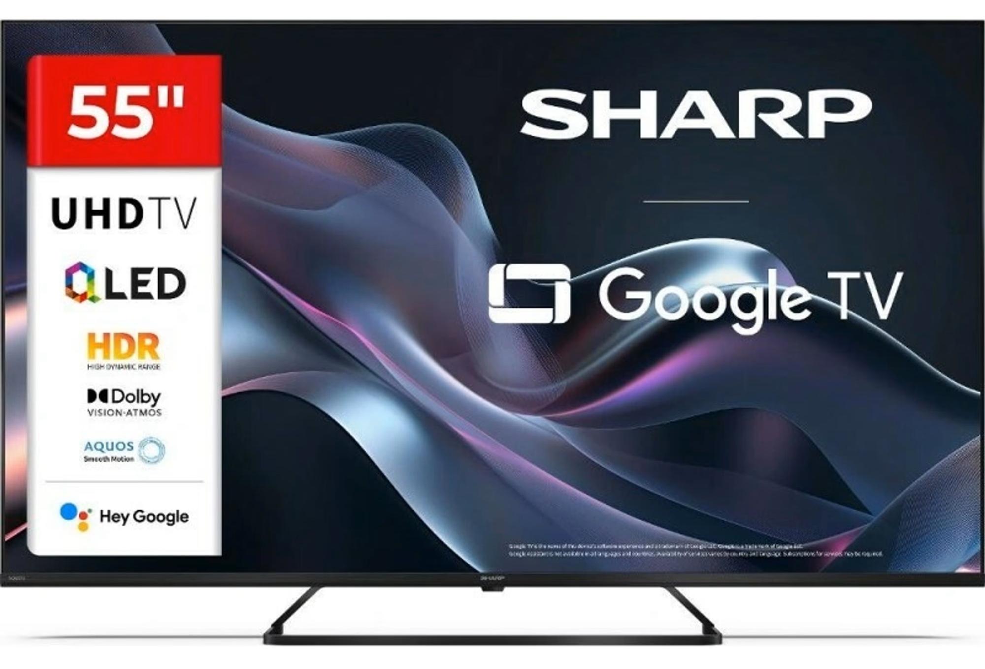 Televizor smart Sharp - Aquos 55HP6265E, 55'', QLED, 4K, 2x12W Dolby Atmos-Vision, Google TV, negru