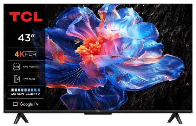 Televizor smart TCL - 43P6K, 43'', 4K UHD LED, 2x10W Dolby Audio, Google TV, negru