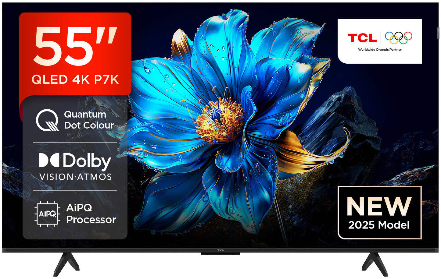 Televizor smart TCL - 55P7K, 55'', QLED, 4K, HDR10+, AiPQ, Dolby Vision-Atmos 2x10W, 60Hz native, 120Hz Game Accelerator FHD, Google TV, negru