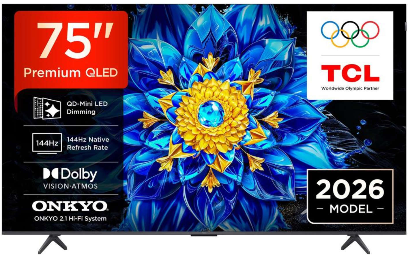 Televizor Smart TCL 75P8L, 75" (190 cm), 4K Ultra HD, QD-Mini LED, 144 Hz, Google TV, ONKYO 2.1