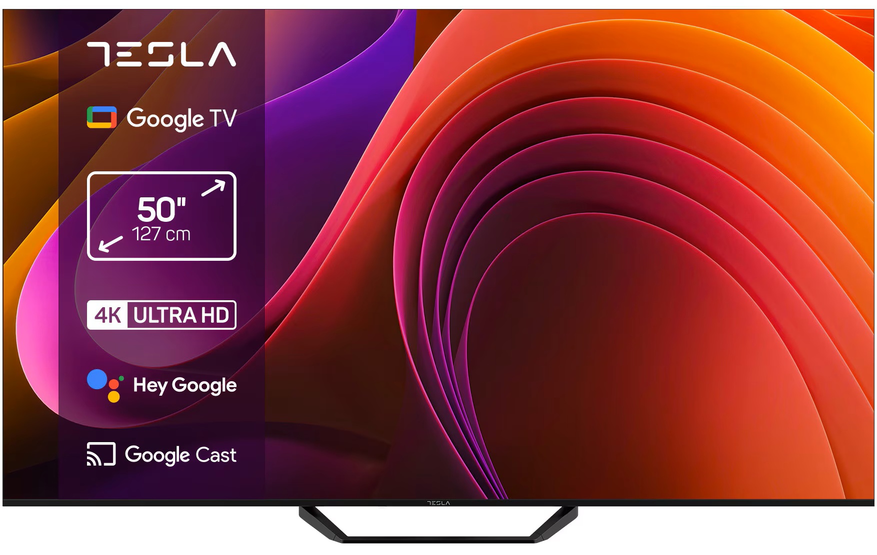 Televizor smart Tesla - 50E655BUS, 50'', 4K UltraHD, DLED, UHD, Dolby Vision, HDR10, Google TV, negru
