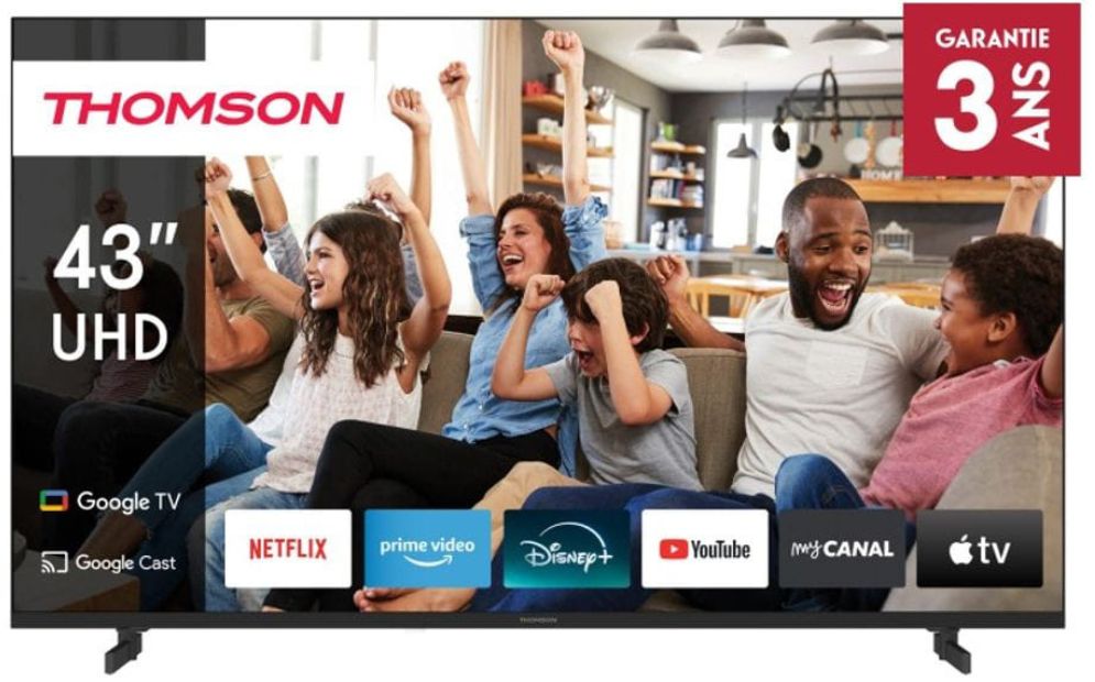 Televizor smart Thomson - 43UG5C14, 43", 4K, UltraHD, DLED, HDR10, Swivel Stand, Google TV, Dolby Vision, Google TV, negru