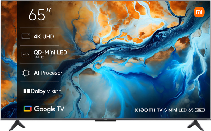 Televizor smart Xiaomi - S Mini 2025, 65'', QD-Mini LED, 4K UltraHD, 144Hz, Dolby Vision IQ-Dolby Atmos 2x12.5W, gri inchis