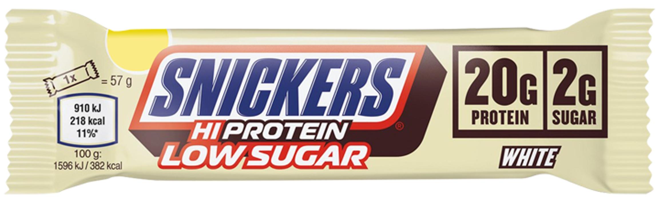 Snickers Hi Protein Low Sugar, ciocolată albă, 57 g, Mars Protein