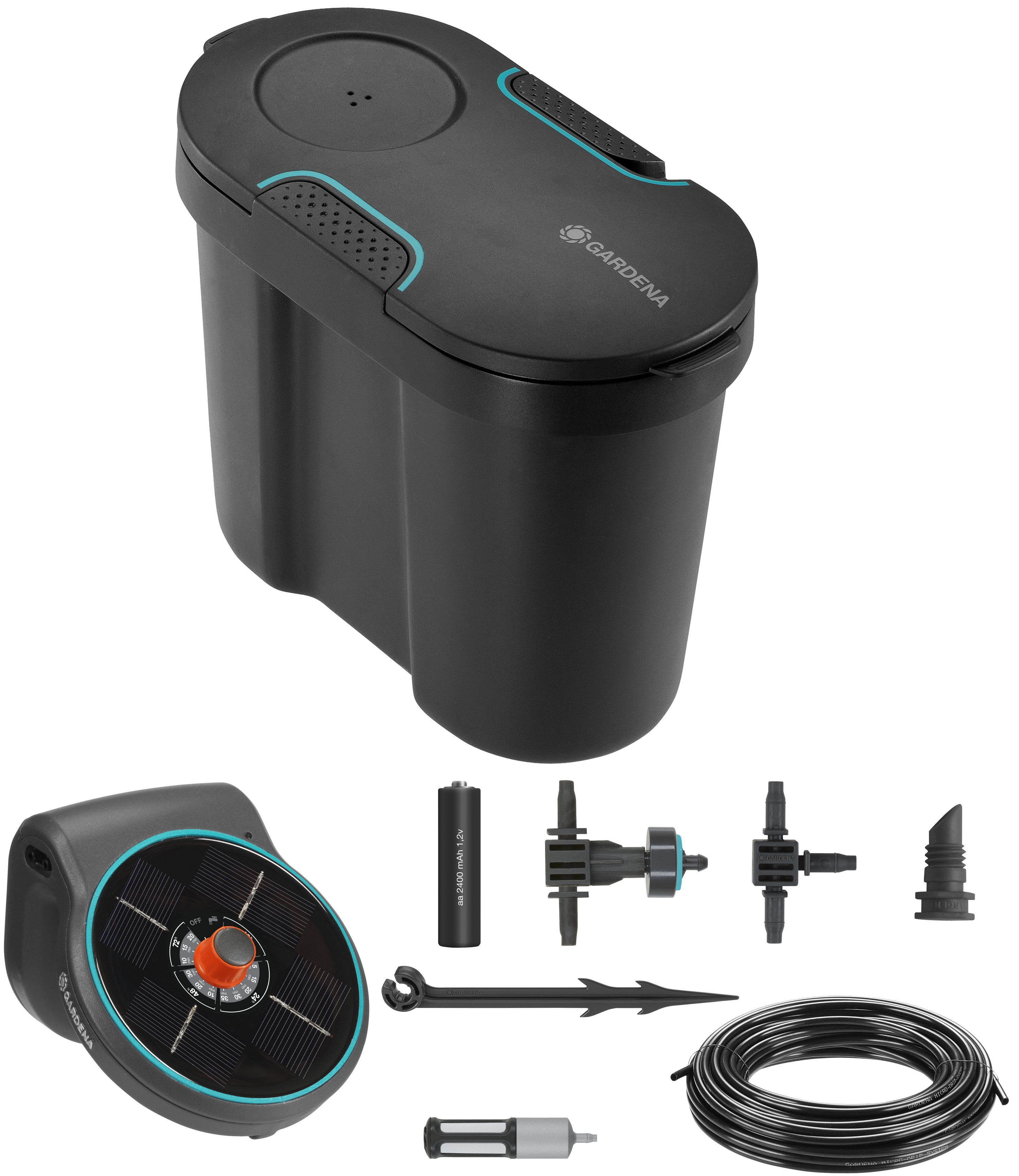 Kit de irigare prin picurare solară Gardena 3 în 1 cu rezervor - AquaBloom, 10,5 l