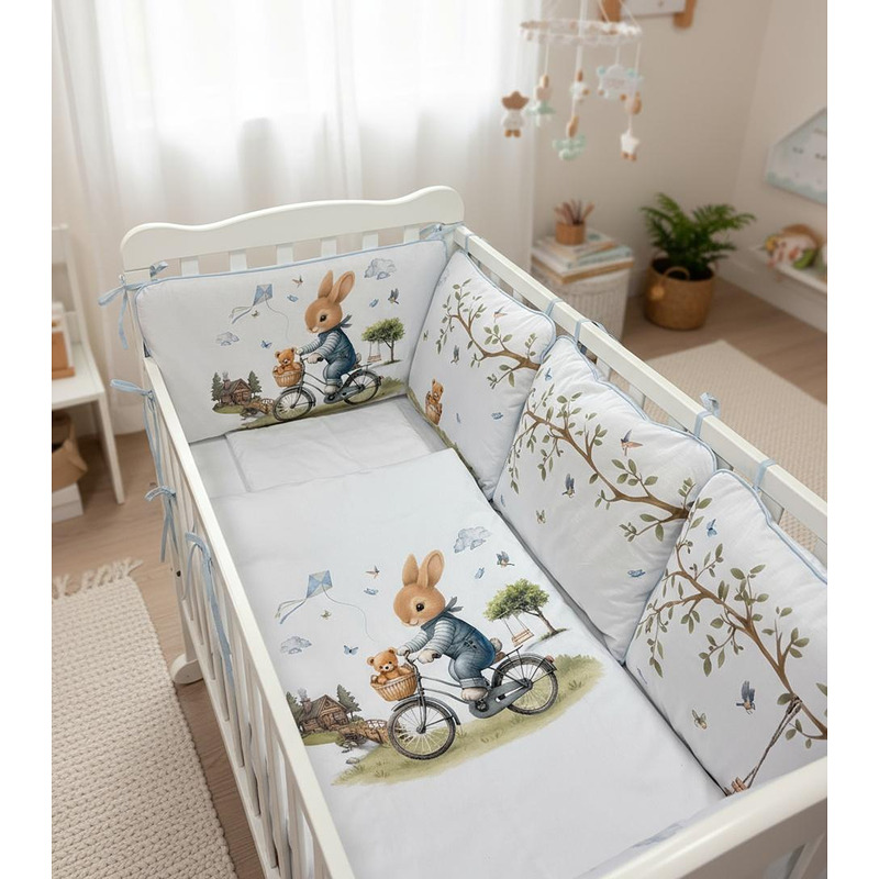 Set de lenjerie de pat  Bambino Casa - Blue Rabbit, 10 piese