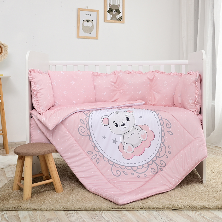 Set lenjerie de pat pentru copii Lorelli - Crin, urs, roz