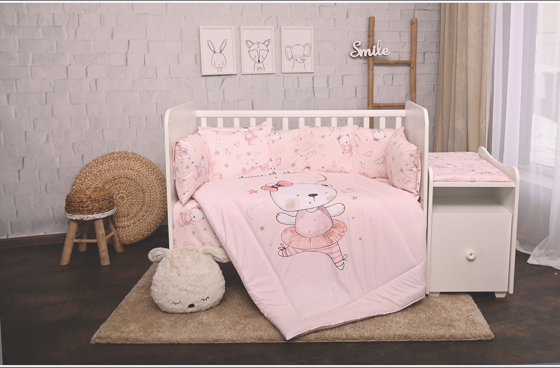 Set cearsafuri de pat Lorelli - Crini, Ursuletul baletina roz, 60 х 120 cm