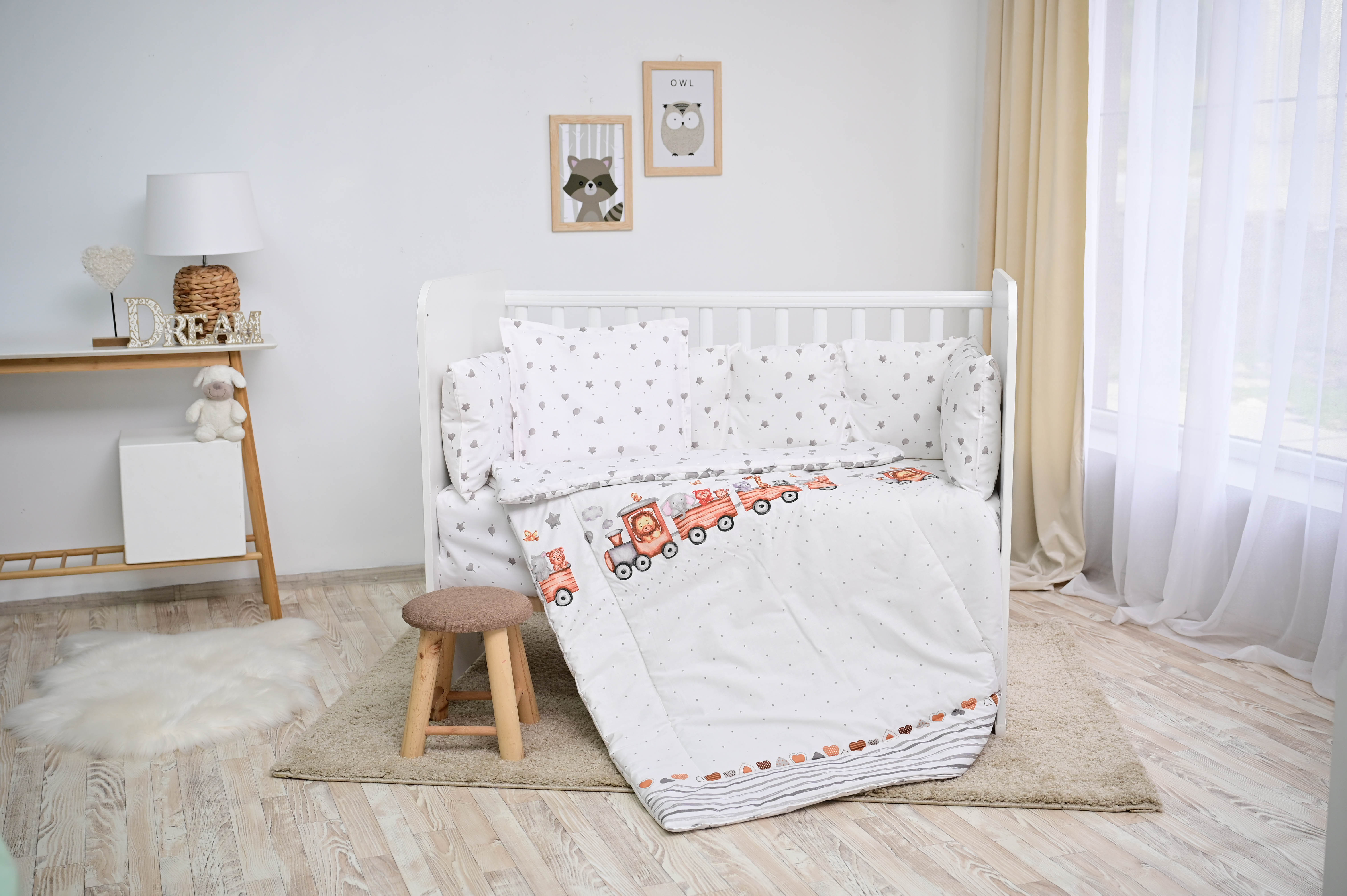 Set de lenjerie de pat Lorelli - Lili, cu balustrade, trenuleț, gri