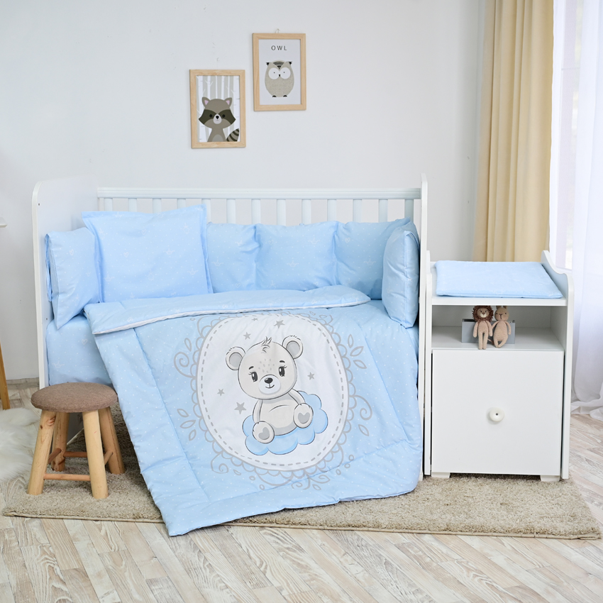 Set de lenjerie de pat Lorelli - Trend, Ursuleț, cu balustrade, albastru