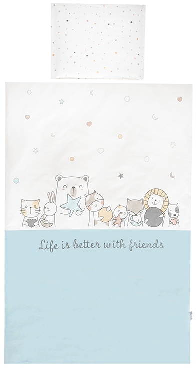 Set de lenjerie de pat din 3 piese  Lorelli - Cosy, Happy Friends, albastru