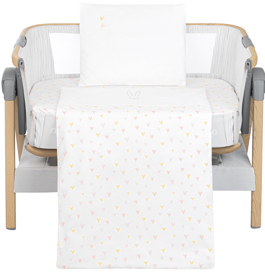 Set lenjerie de pat pentru mini tarc KikkaBoo - Rabbits in Love, 5 piese