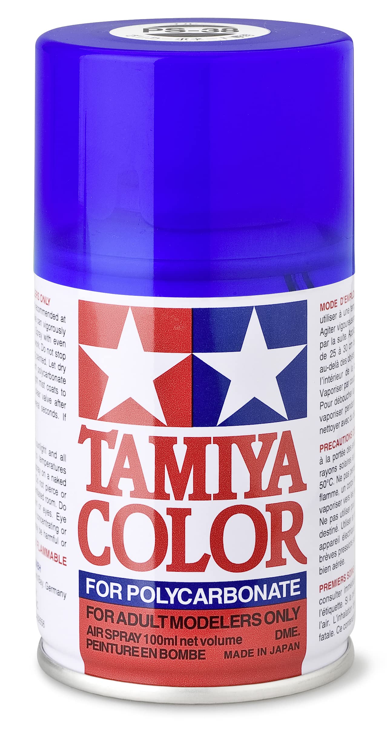 Vopsea spray  Tamiya pentru suprafete transparente din policarbonat  - PS-38 Translucent Blue, clear (100 ml) (TAM86038)