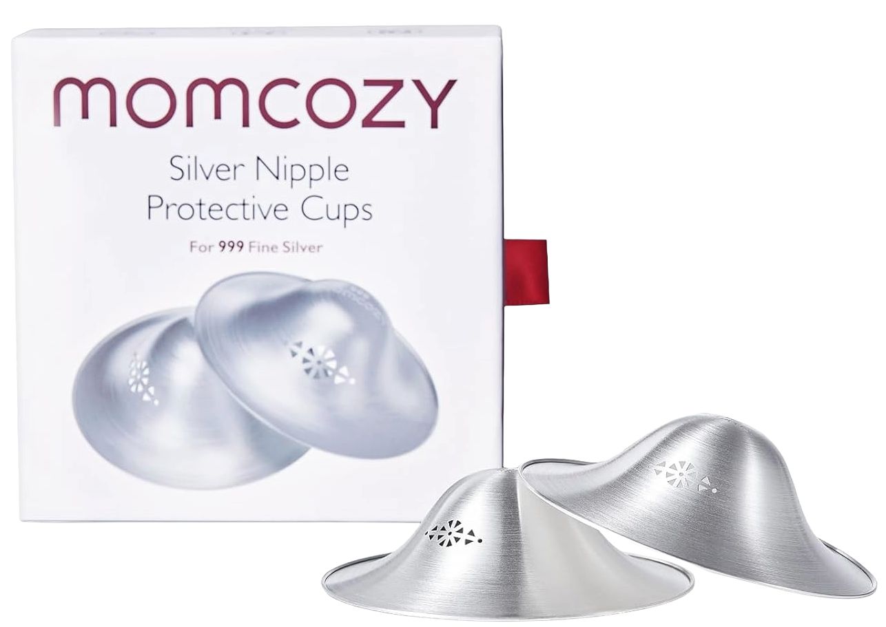 Protecții pentru mameloane Momcozy argintii - 45 mm, 2 bucăți