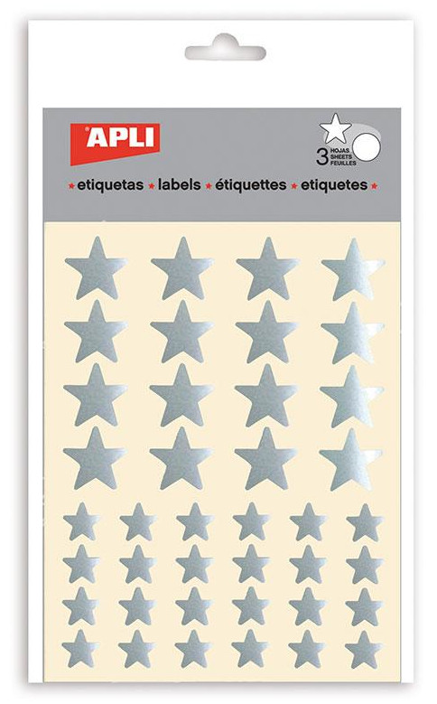 Set stickere APLI - Stele argintii, stralucitoare, 3 file