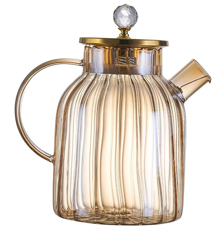 Ceainic de sticlă Morello - Press Art, 1800 ml, chihlimbar