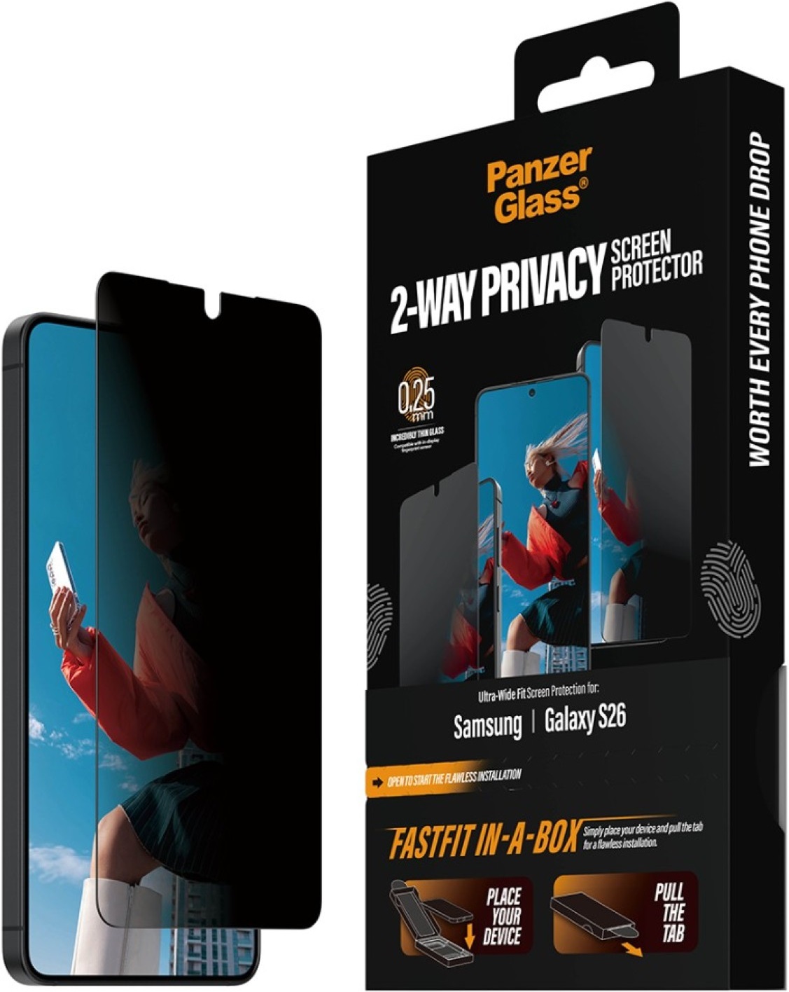 Protector de sticlă  PanzerGlass – 2-Way Privacy, Galaxy S26