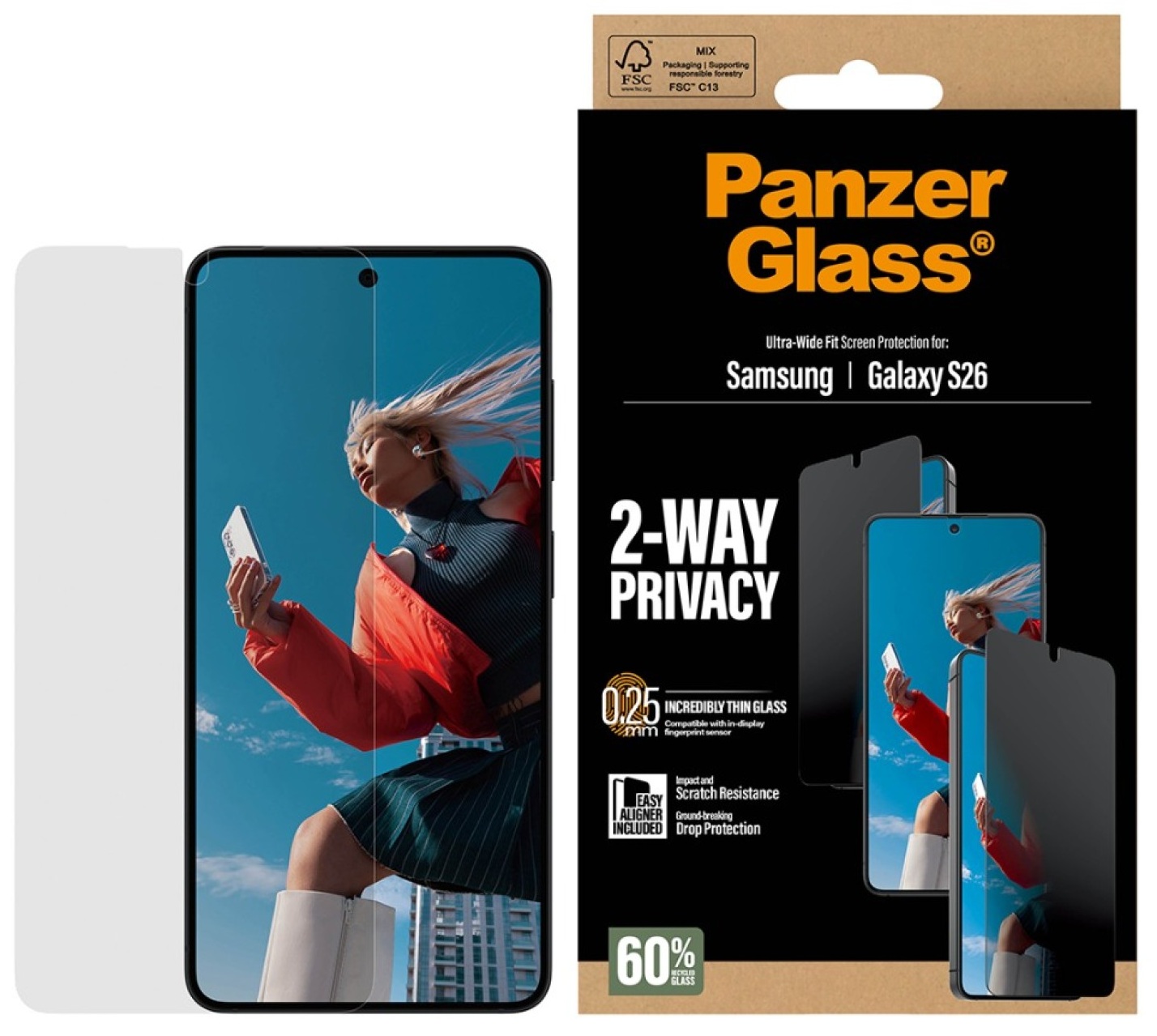 Folie sticla securizata Privacy SAFE by PanzerGlass Ultra-Wide Fit EasyAligner compatibila cu Samsung Galaxy S26, Negru - imagine 2