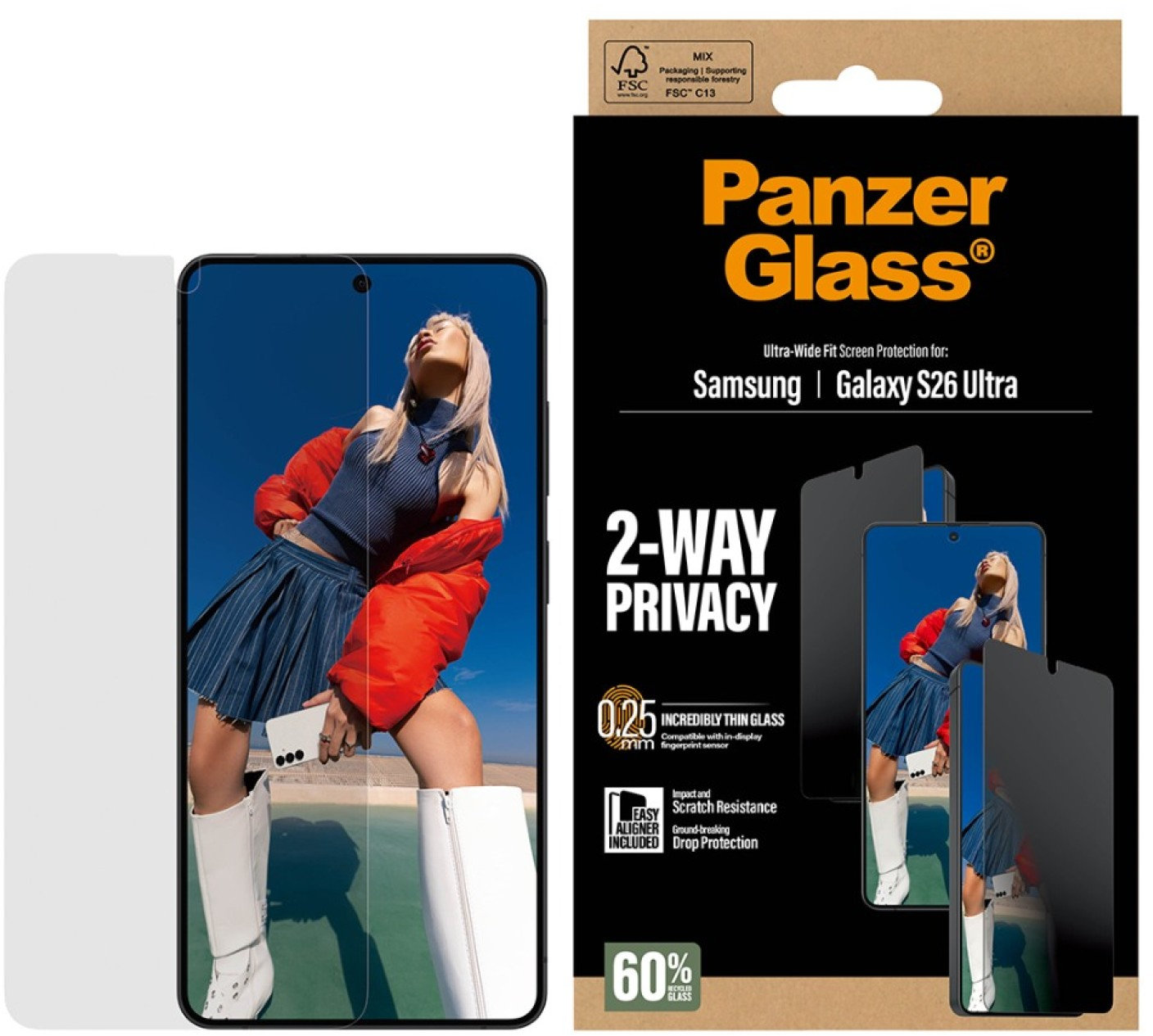 Protector de sticlă PanzerGlass – 2-Way Privacy, Samsung S26 Ultra