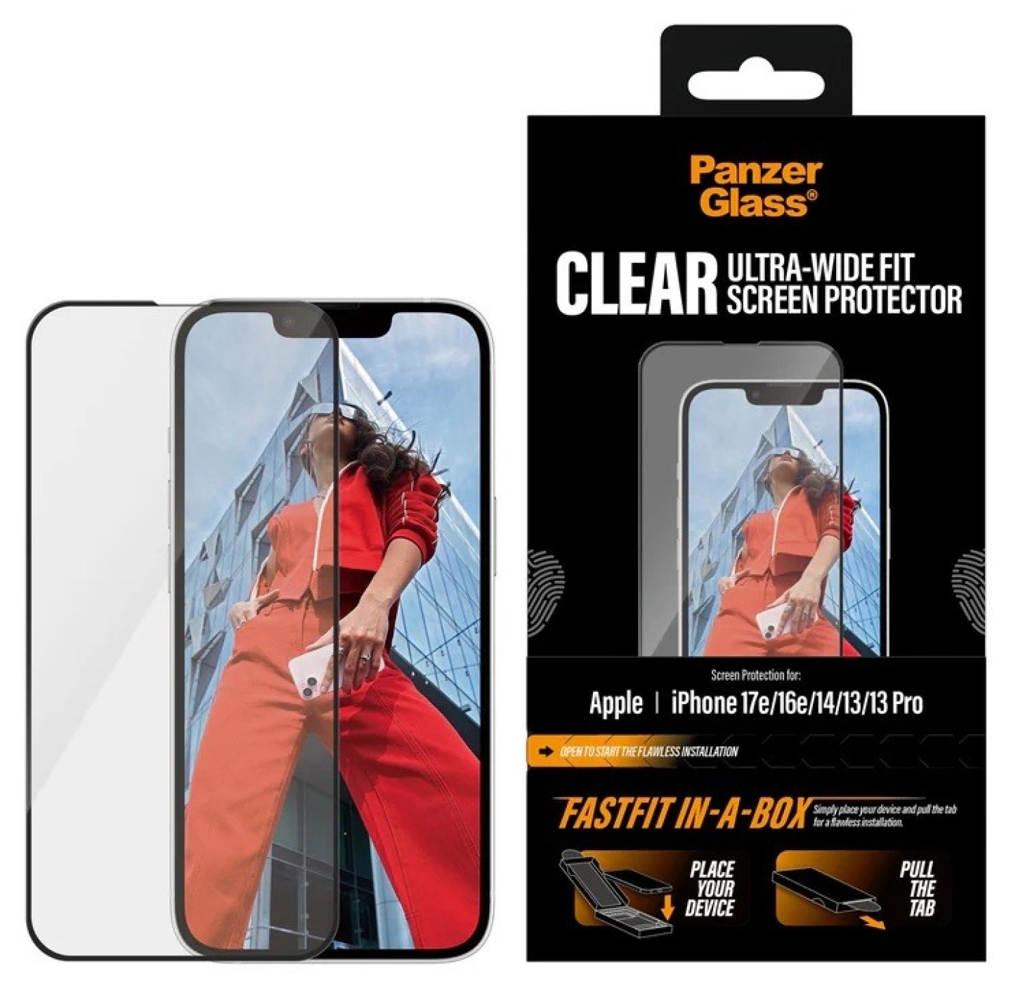 Protector de sticlă PanzerGlass – Clear UWF, iPhone 17e/16e/14/13/13 Pro