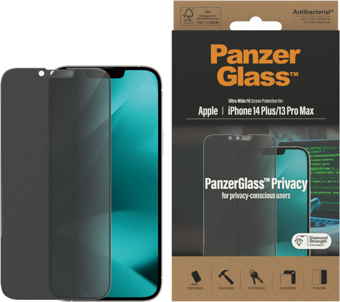 Protector de sticlă PanzerGlass - Privacy UWF, iPhone 14 Plus/13 Pro Max
