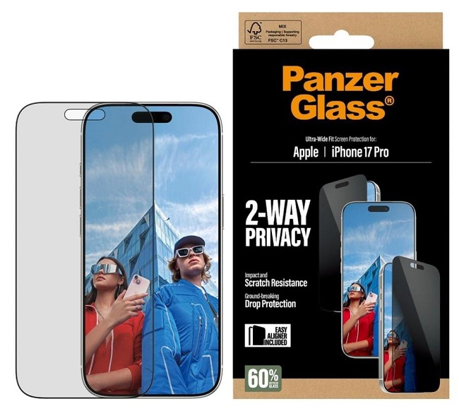 Protector de sticlă PanzerGlass - Privacy, iPhone 17 Pro, transparent