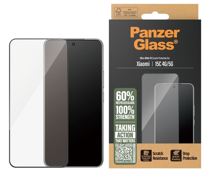 Protector de sticlă  PanzerGlass - Ultra Wide Fit, Redmi 15C, transparent