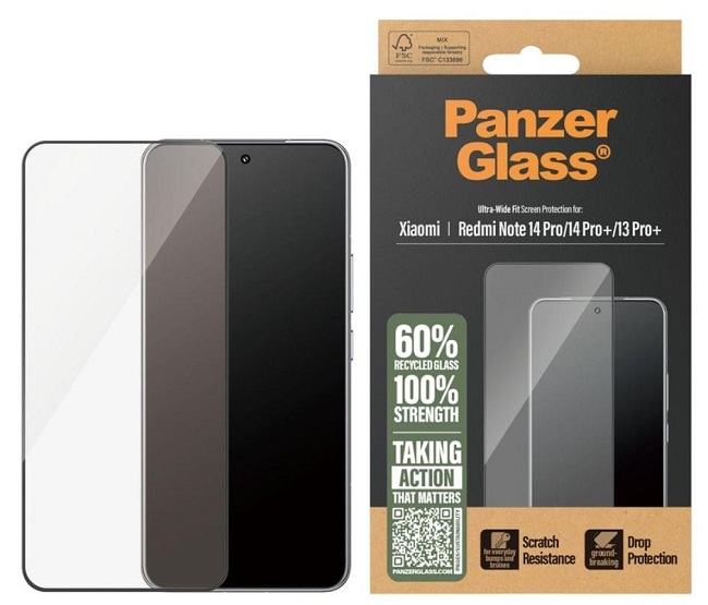 Protector de sticlă  PanzerGlass - Ultra Wide Fit, Redmi Note 14 Pro, transparent