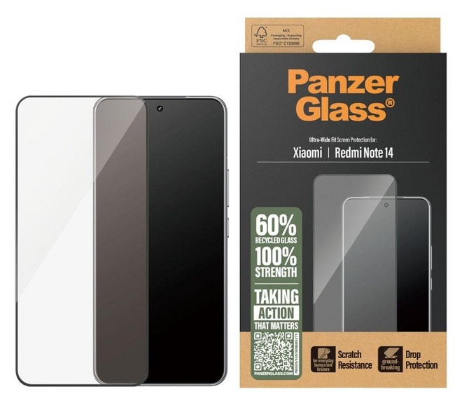 Protector de sticlă  PanzerGlass - Ultra Wide Fit, Redmi Note 14, transparent